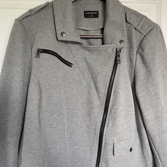Lane Bryant Jackets & Blazers - Moto Jacket Sz 22 Lane Bryant Gray Rayon Biker Style Motorcycle Rockabilly Punk